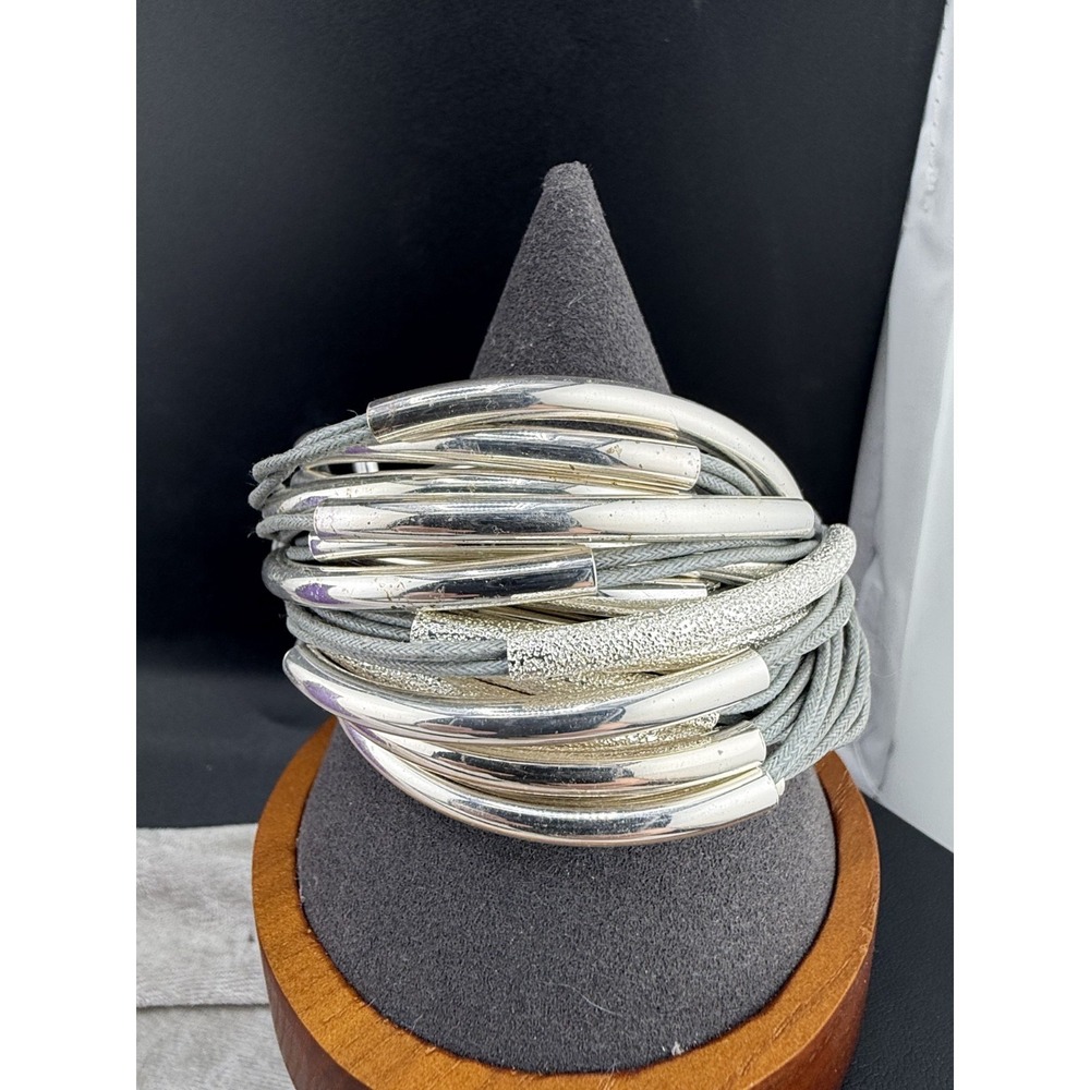 Saachi Gray‎ Rope Bracelet Silver Tone 6.5" Signed